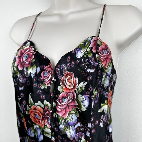 Vintage Victoria's Secret Gold Label Satin Slip Dress Floral Button Black Pink M - Picture 3 of 10